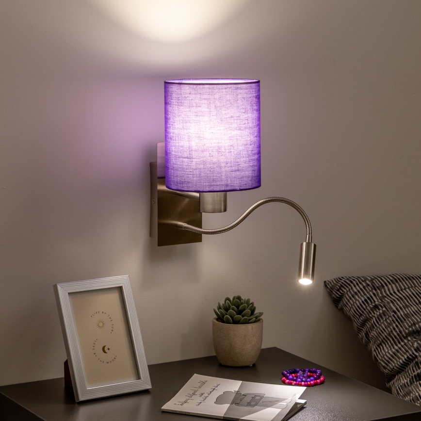 Brilagi - LED Elastyczny kinkiet NUBILA 1xE27/25W/230V + LED/3W matowy chrom/fioletowy