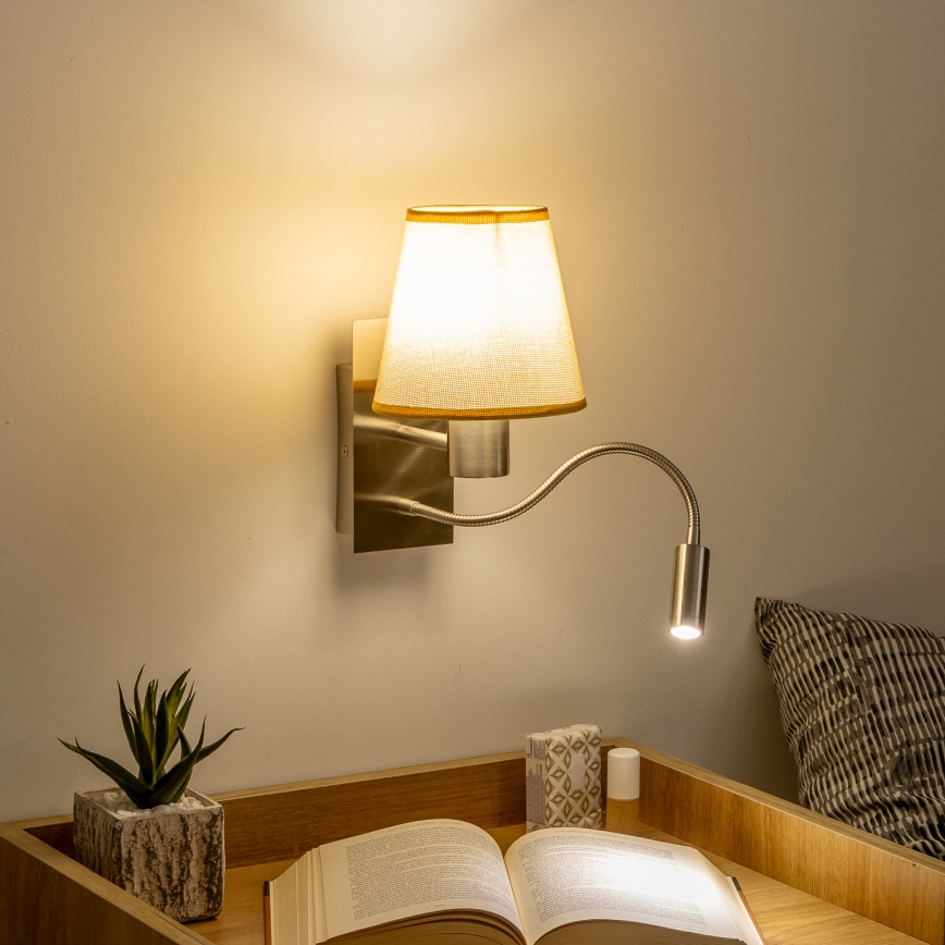 Brilagi - LED Elastyczny kinkiet NUBILA 1xE27/25W/230V + LED/3W matowy chrom/jasnobrązowy
