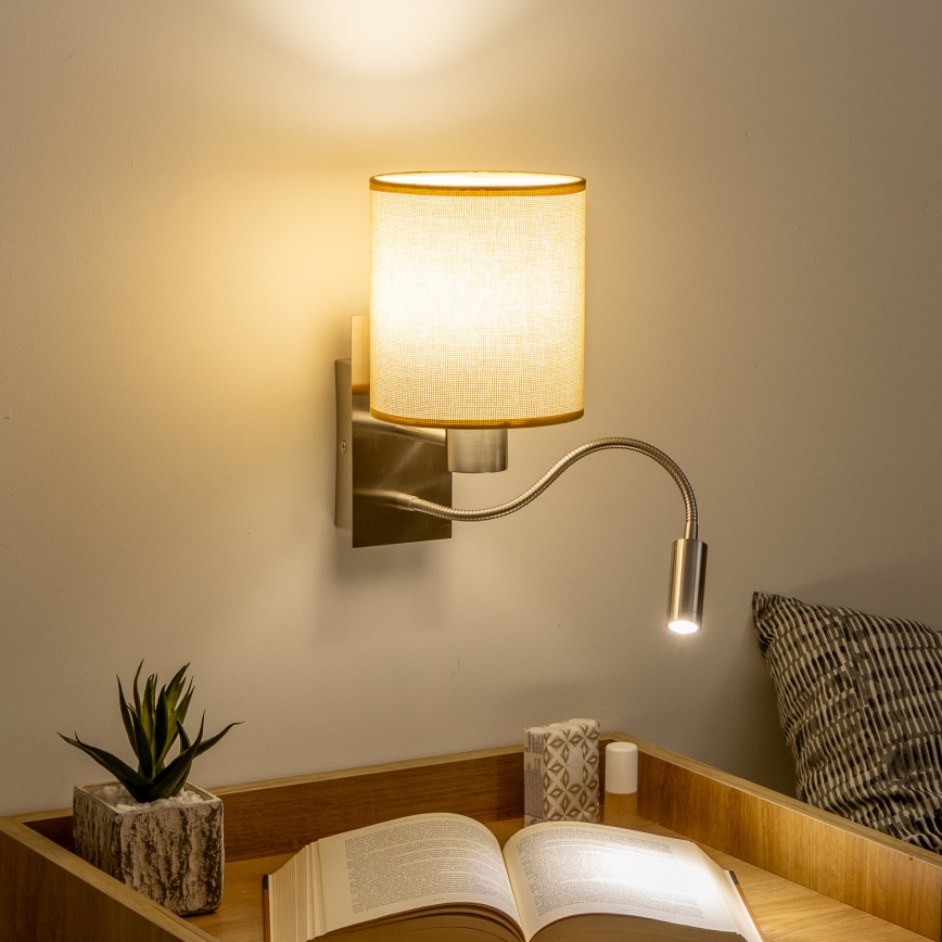 Brilagi - LED Elastyczny kinkiet NUBILA 1xE27/25W/230V + LED/3W matowy chrom/jasnobrązowy