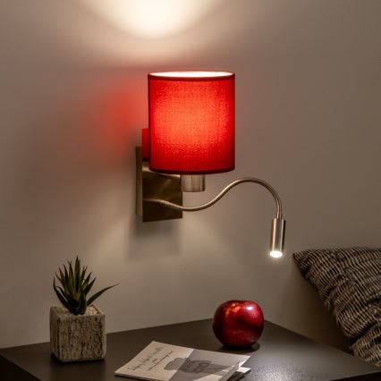 Brilagi - LED Elastyczny kinkiet NUBILA 1xE27/25W/230V + LED/3W matowy chrom/pompejańska czerwień