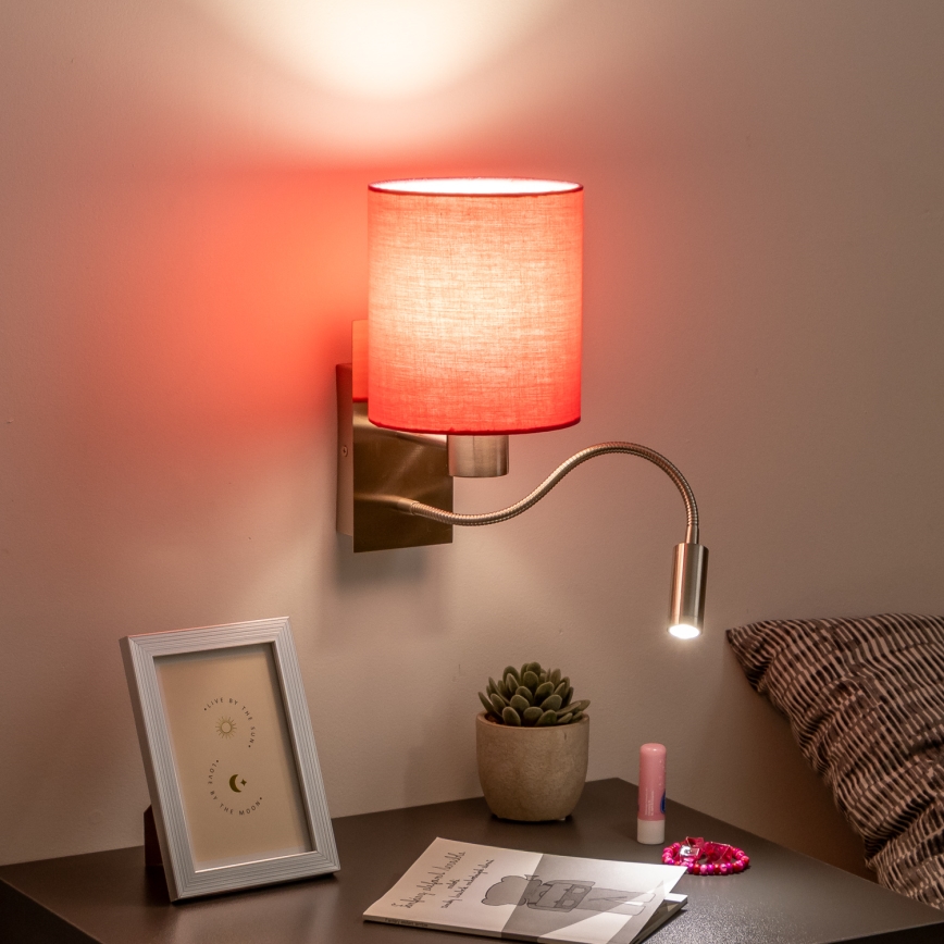 Brilagi - LED Elastyczny kinkiet NUBILA 1xE27/25W/230V + LED/3W matowy chrom/różowy