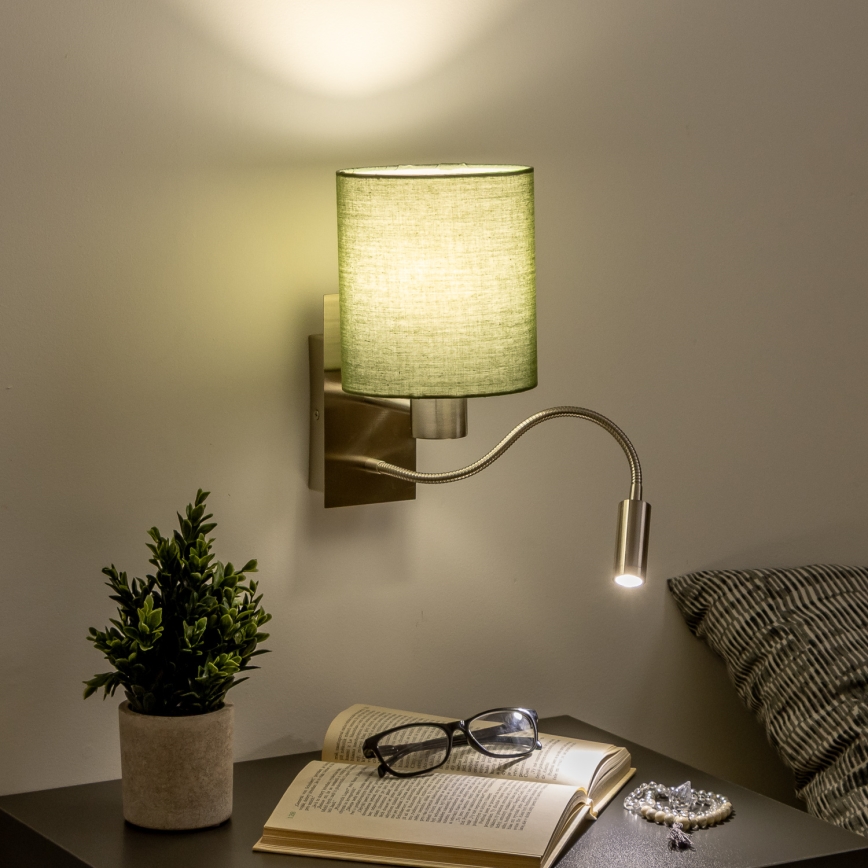 Brilagi - LED Elastyczny kinkiet NUBILA 1xE27/25W/230V + LED/3W matowy chrom/zielony