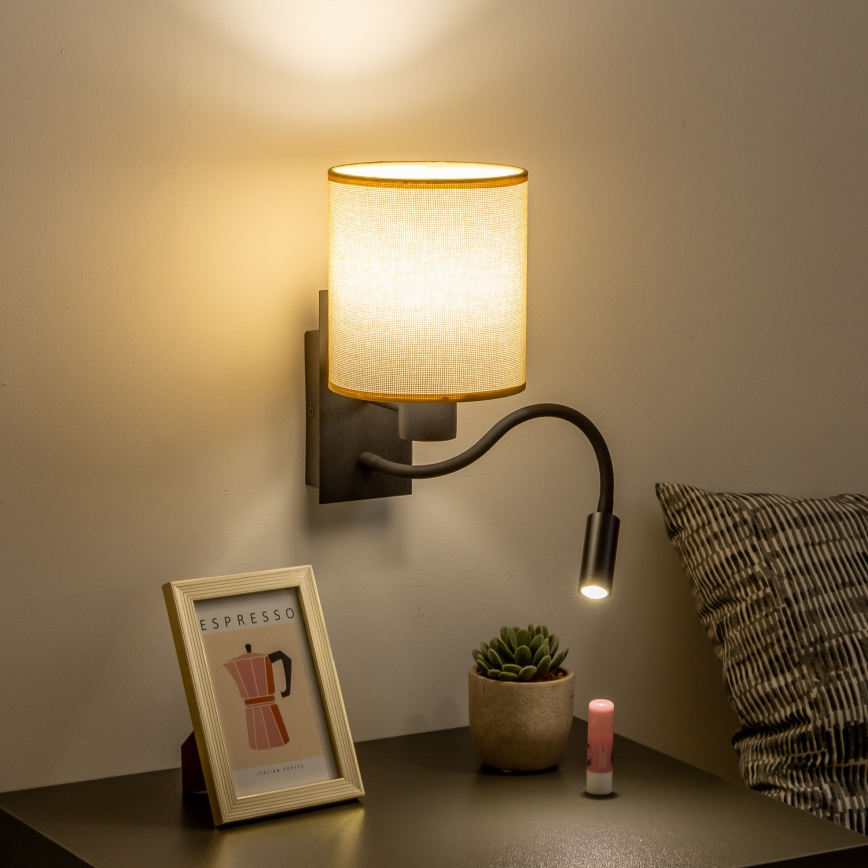 Brilagi - LED Elastyczny kinkiet NUBILA 1xE27/25W/230V + LED/3W czarny/jasnobrązowy
