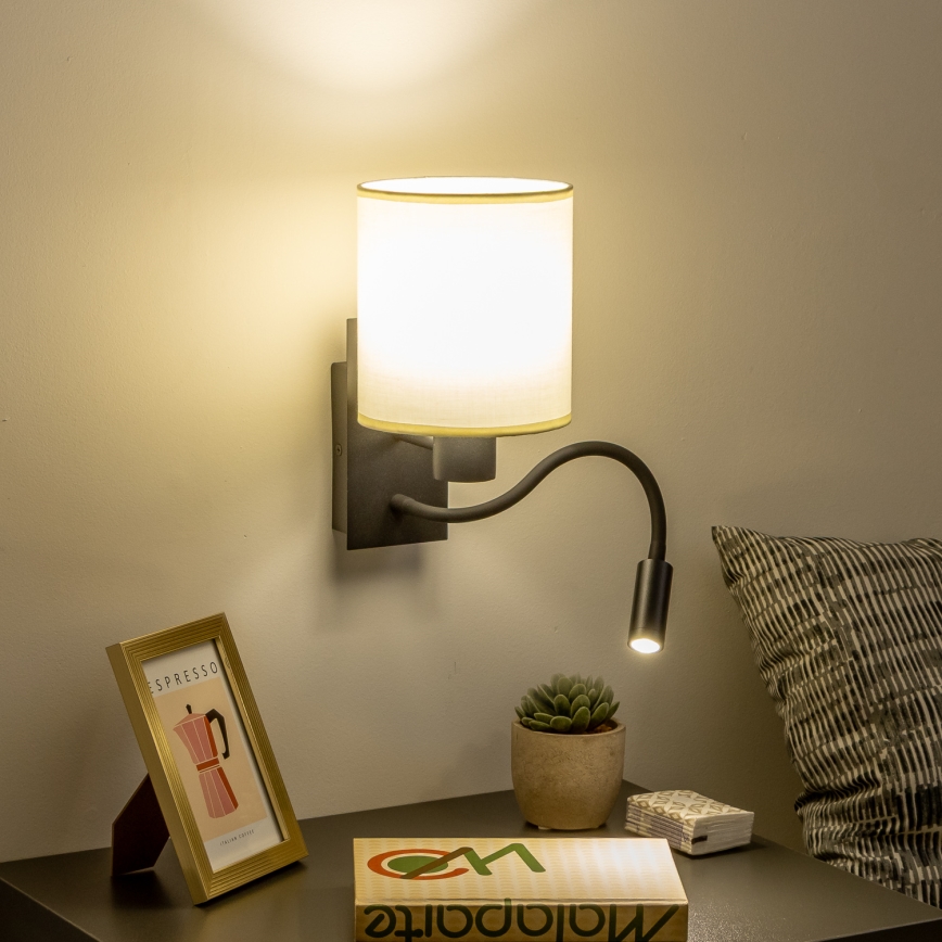 Brilagi - LED Elastyczny kinkiet NUBILA 1xE27/25W/230V + LED/3W czarny/kremowy