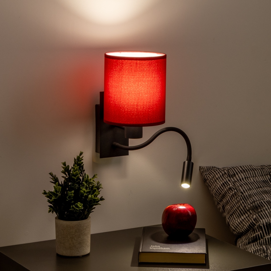 Brilagi - LED Elastyczny kinkiet NUBILA 1xE27/25W/230V + LED/3W czarny/pompejska czerwony