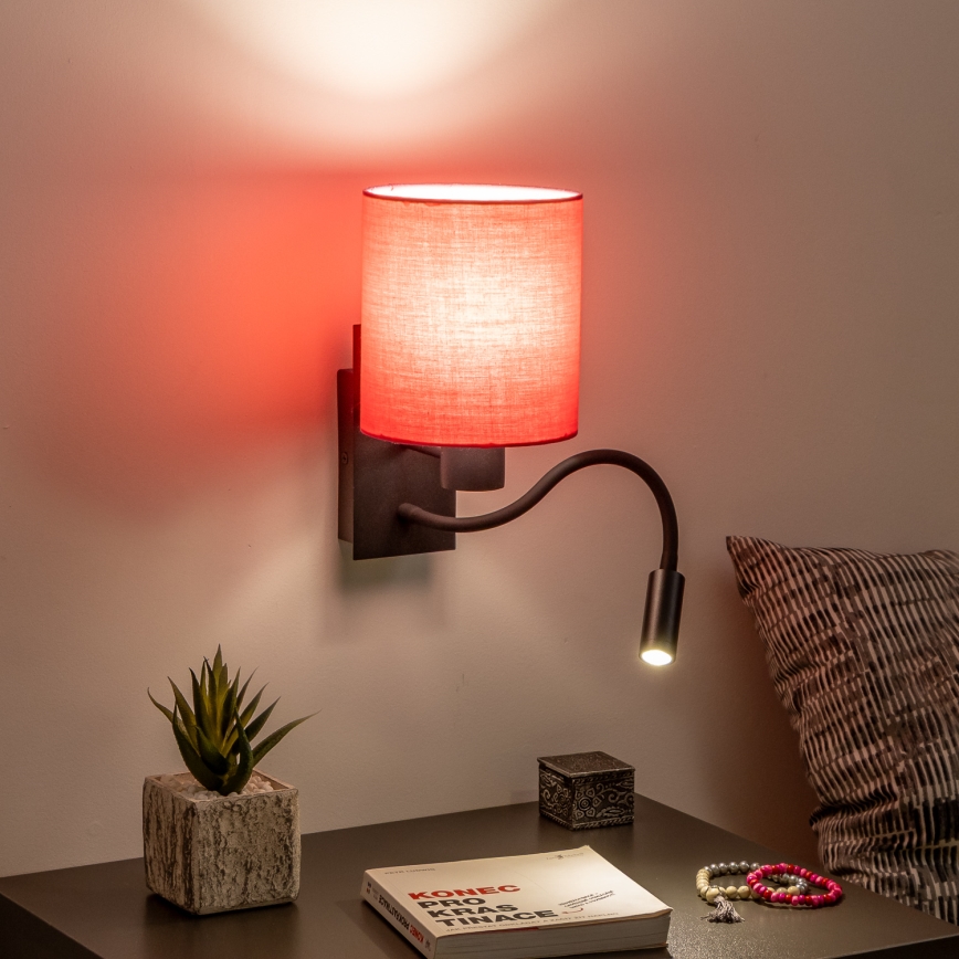 Brilagi - LED Elastyczny kinkiet NUBILA 1xE27/25W/230V + LED/3W czarny/różowy