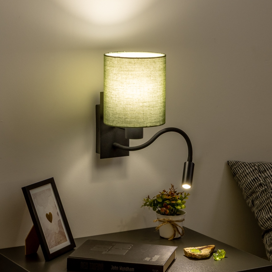 Brilagi - LED Elastyczny kinkiet NUBILA 1xE27/25W/230V + LED/3W czarny/zielony