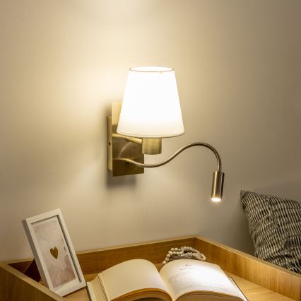 Brilagi - LED Elastyczny kinkiet NUBILA 1xE27/25W/230V + LED/3W mosiądz/biały
