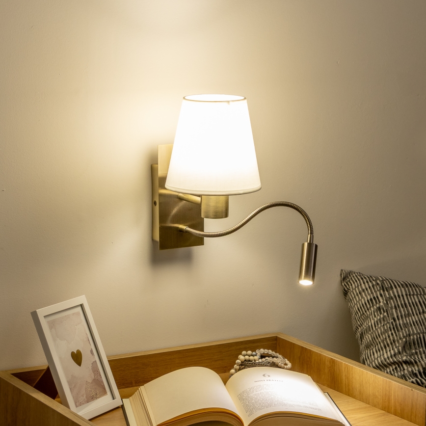 Brilagi - LED Elastyczny kinkiet NUBILA 1xE27/25W/230V + LED/3W mosiądz/biały