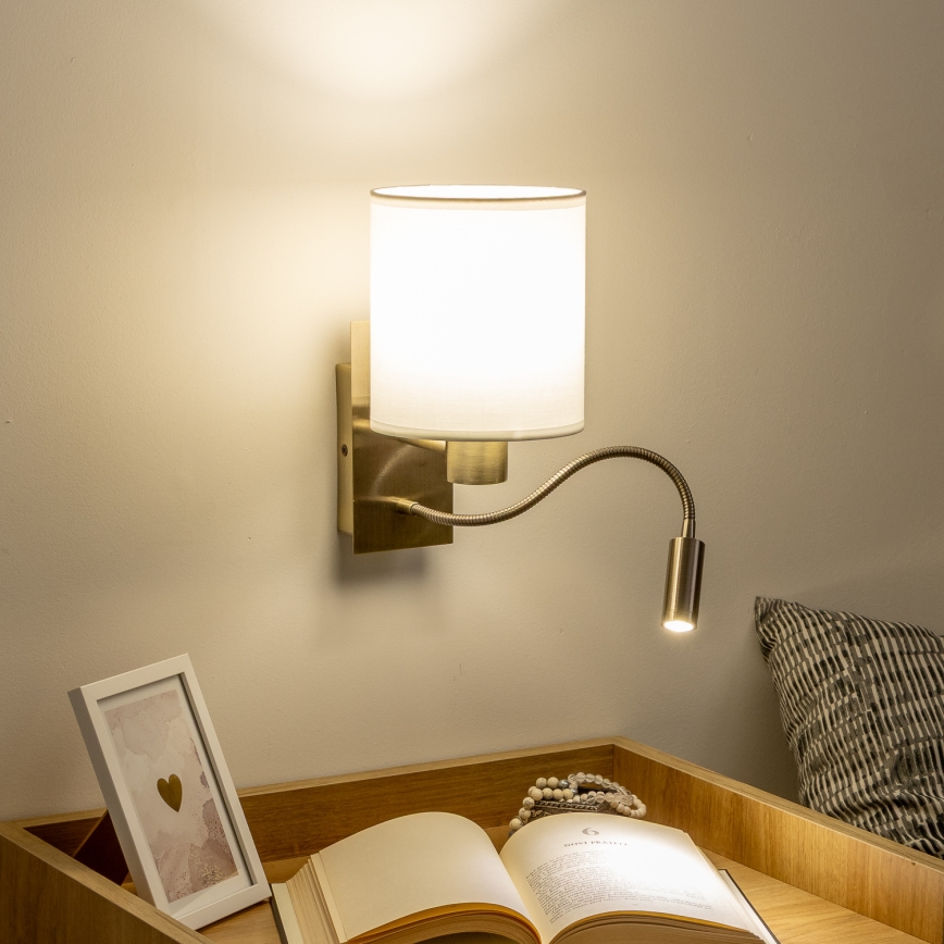 Brilagi - LED Elastyczny kinkiet NUBILA 1xE27/25W/230V + LED/3W mosiądz/biały