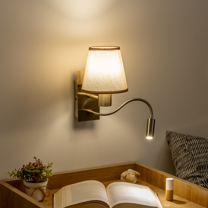 Brilagi - LED Elastyczny kinkiet NUBILA 1xE27/25W/230V + LED/3W mosiądz/brązowy