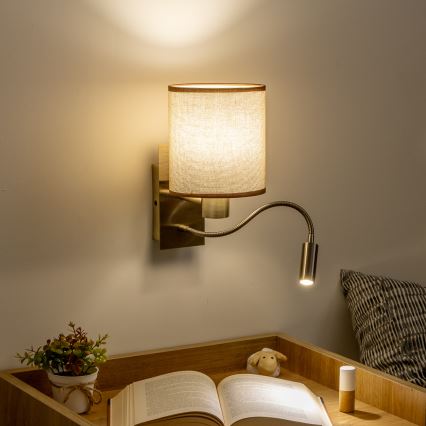 Brilagi - LED Elastyczny kinkiet NUBILA 1xE27/25W/230V + LED/3W mosiądz/brązowy