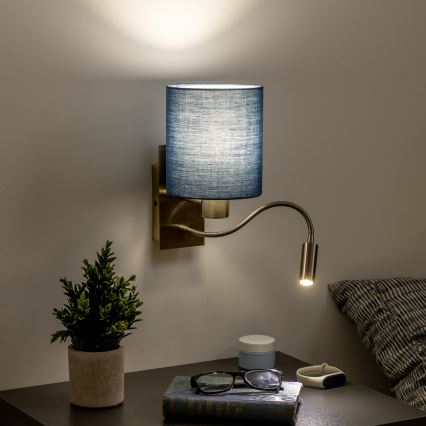 Brilagi - LED Elastyczny kinkiet NUBILA 1xE27/25W/230V+ LED/3W mosiądz/ciemnoniebieski