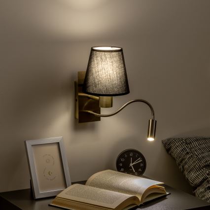 Brilagi - LED Elastyczny kinkiet NUBILA 1xE27/25W/230V + LED/3W mosiądz/czarny