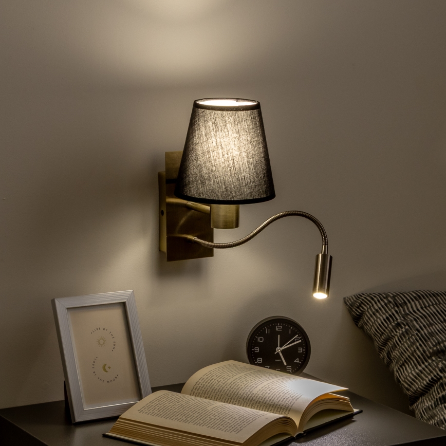 Brilagi - LED Elastyczny kinkiet NUBILA 1xE27/25W/230V + LED/3W mosiądz/czarny