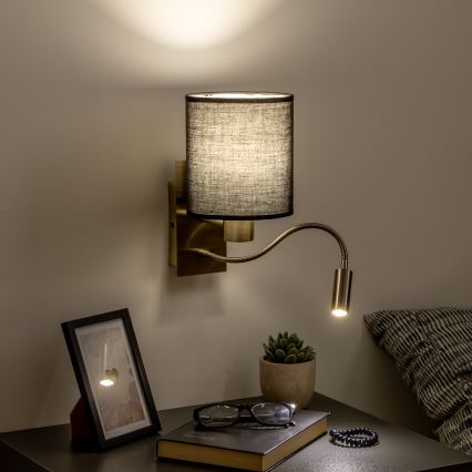 Brilagi - LED Elastyczny kinkiet NUBILA 1xE27/25W/230V + LED/3W mosiądz/czarny