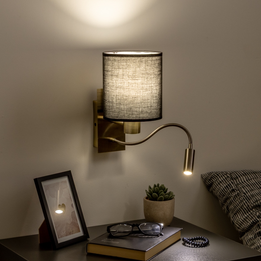 Brilagi - LED Elastyczny kinkiet NUBILA 1xE27/25W/230V + LED/3W mosiądz/czarny