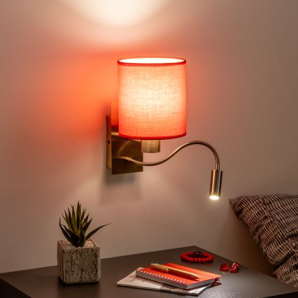Brilagi - LED Elastyczny kinkiet NUBILA 1xE27/25W/230V + LED/3W mosiądz/czerwony
