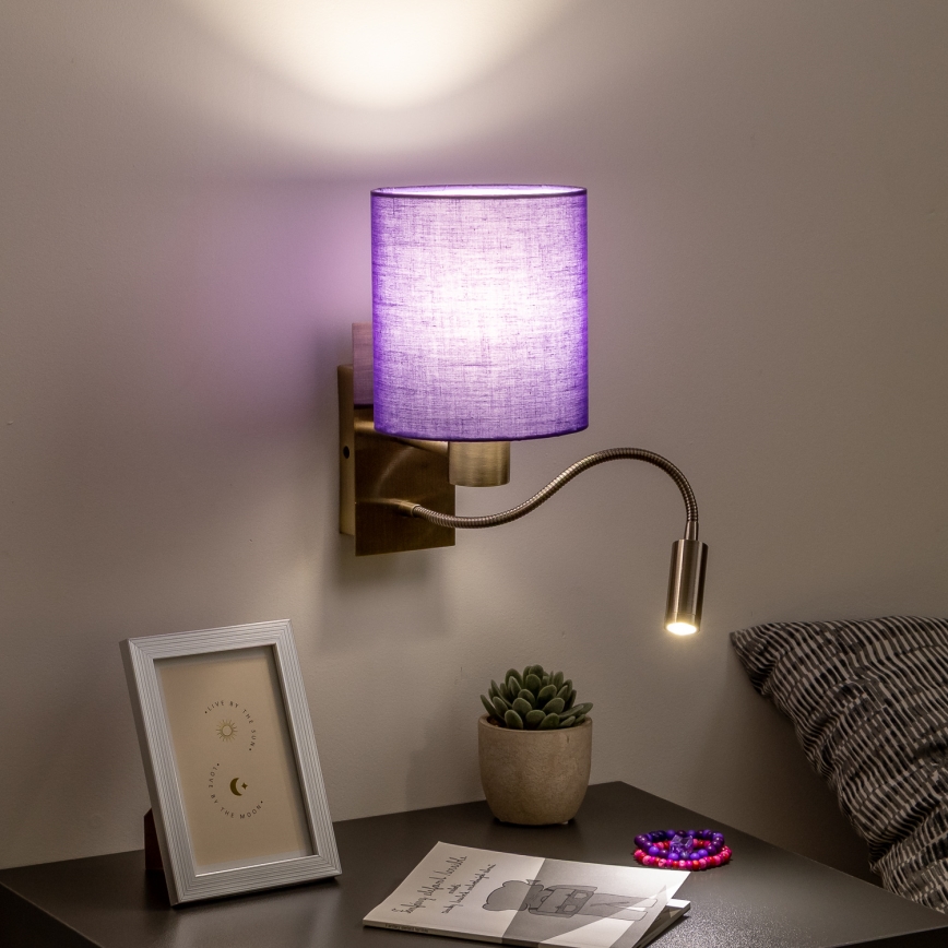 Brilagi - LED Elastyczny kinkiet NUBILA 1xE27/25W/230V + LED/3W mosiądz/fioletowy