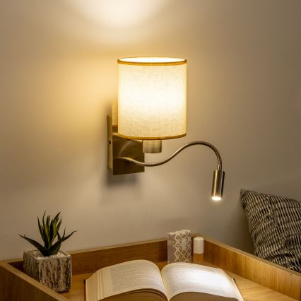 Brilagi - LED Elastyczny kinkiet NUBILA 1xE27/25W/230V + LED/3W mosiądz/jasnobrązowy