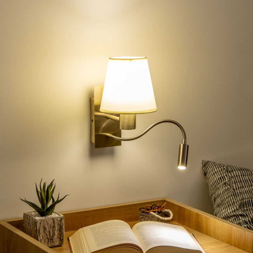 Brilagi - LED Elastyczny kinkiet NUBILA 1xE27/25W/230V + LED/3W mosiądz/kremowy