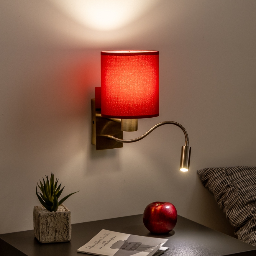 Brilagi - LED Elastyczny kinkiet NUBILA 1xE27/25W/230V+LED/3W mosiądz/pompejańska czerwień