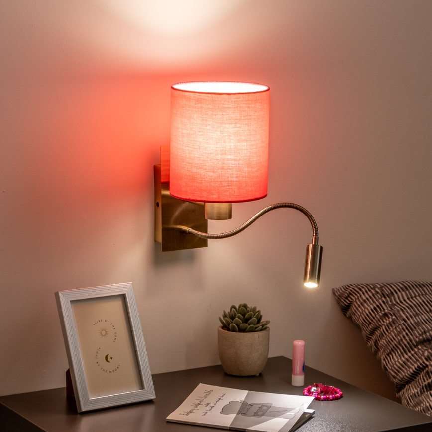 Brilagi - LED Elastyczny kinkiet NUBILA 1xE27/25W/230V + LED/3W mosiądz/różowy