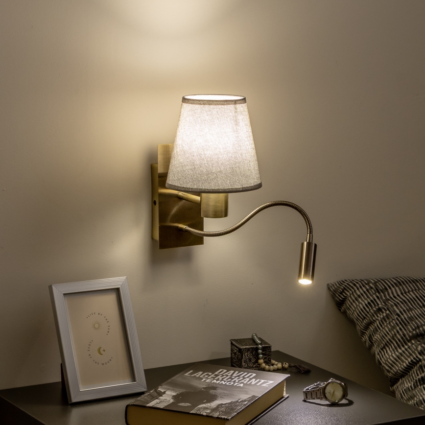 Brilagi - LED Elastyczny kinkiet NUBILA 1xE27/25W/230V + LED/3W mosiądz/szary