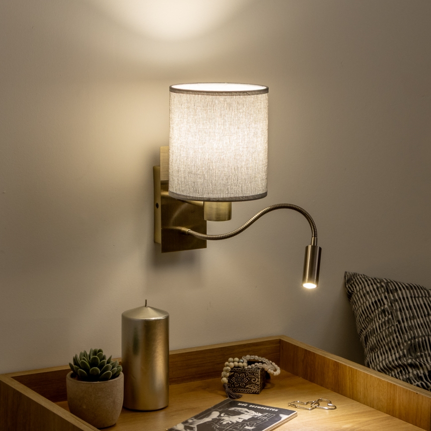 Brilagi - LED Elastyczny kinkiet NUBILA 1xE27/25W/230V + LED/3W mosiądz/szary