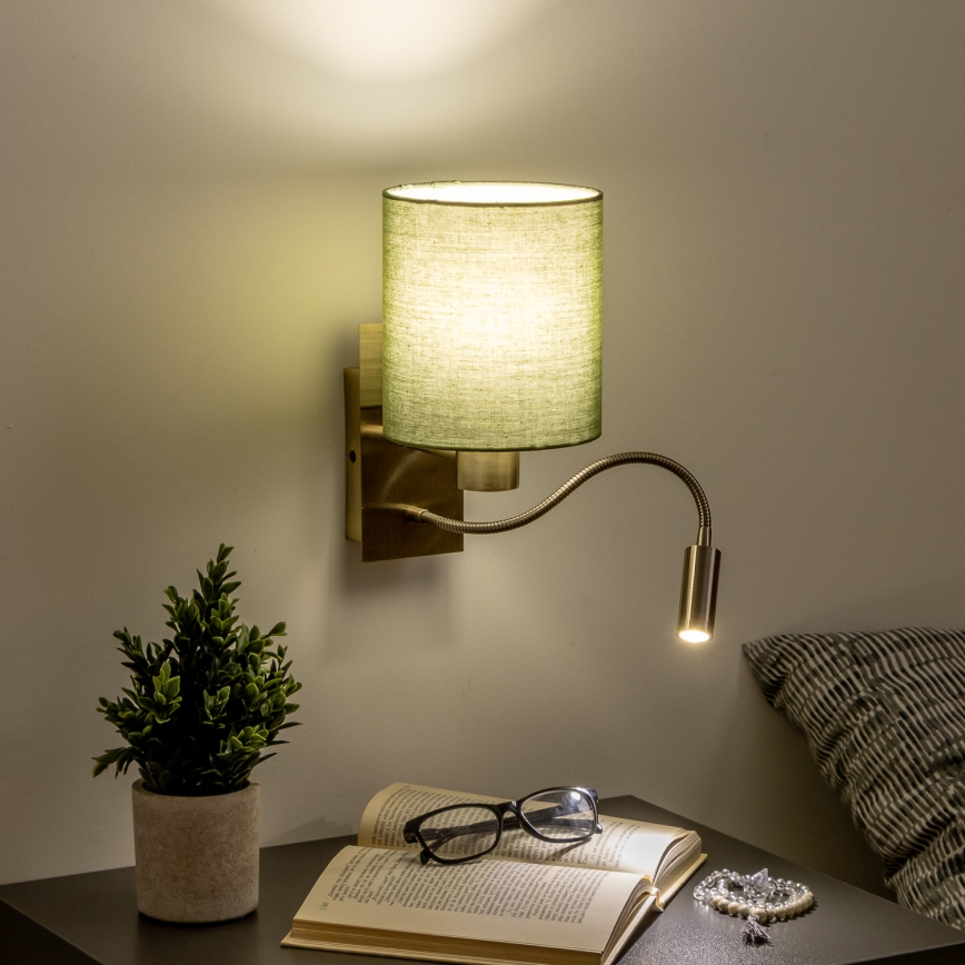 Brilagi - LED Elastyczny kinkiet NUBILA 1xE27/25W/230V + LED/3W mosiądz/zielony