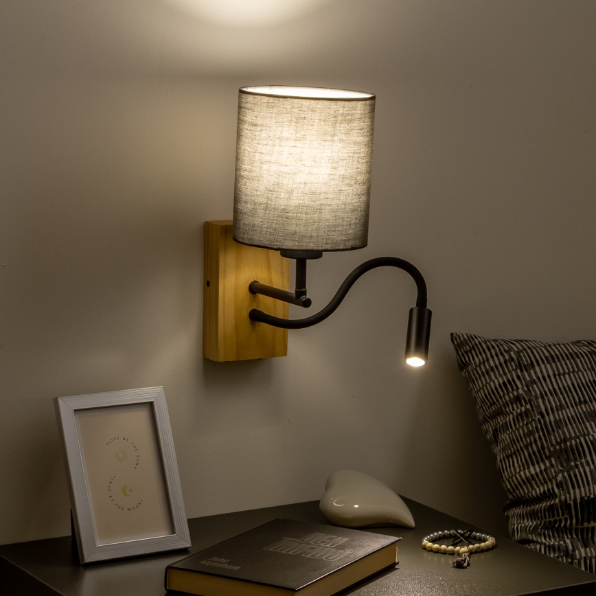 Brilagi - LED Elastyczny kinkiet NUBILA WOOD 1xE27/25W/230V + LED/3W dąb/antracyt