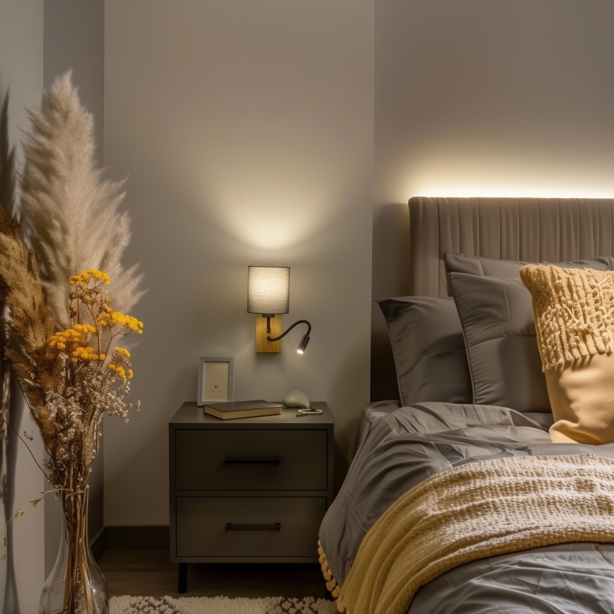 Brilagi - LED Elastyczny kinkiet NUBILA WOOD 1xE27/25W/230V + LED/3W dąb/antracyt