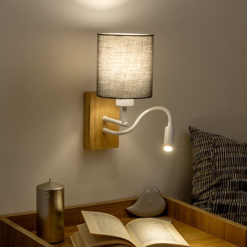Brilagi - LED Elastyczny kinkiet NUBILA WOOD 1xE27/25W/230V + LED/3W dąb/antracyt