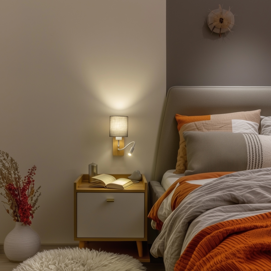 Brilagi - LED Elastyczny kinkiet NUBILA WOOD 1xE27/25W/230V + LED/3W dąb/antracyt