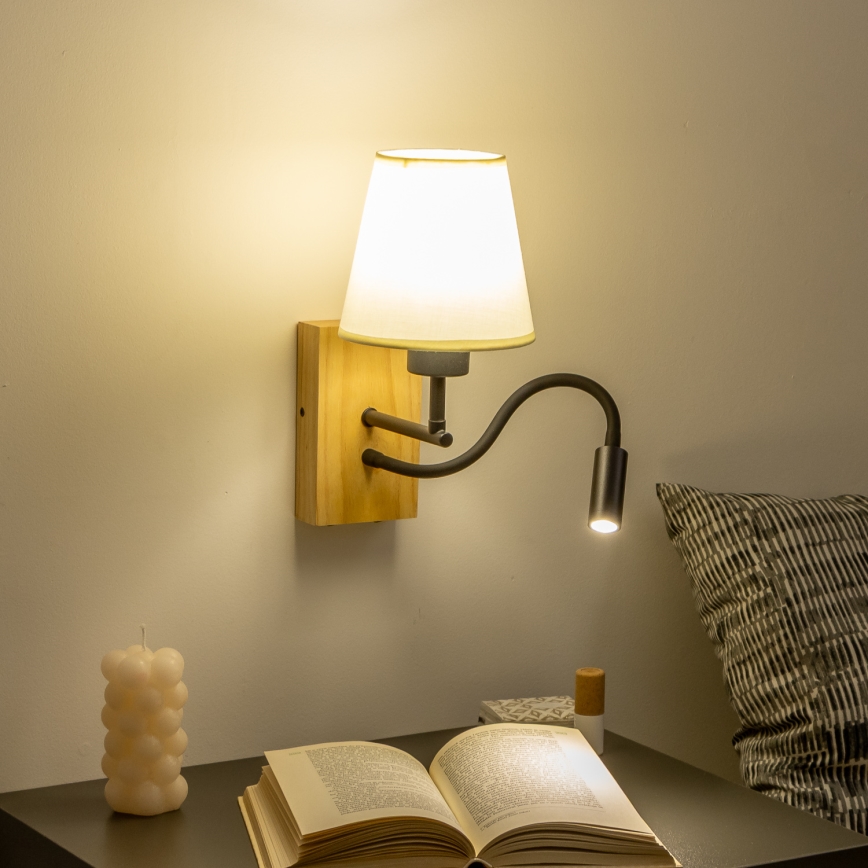 Brilagi - LED Elastyczny kinkiet NUBILA WOOD 1xE27/25W/230V + LED/3W dąb/biały