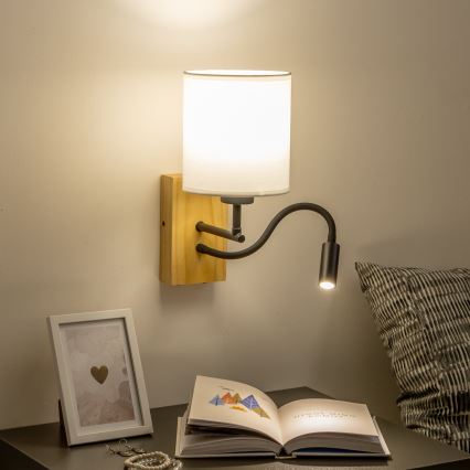 Brilagi - LED Elastyczny kinkiet NUBILA WOOD 1xE27/25W/230V + LED/3W dąb/biały