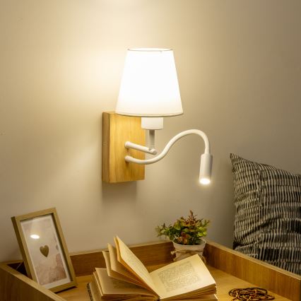 Brilagi - LED Elastyczny kinkiet NUBILA WOOD 1xE27/25W/230V + LED/3W dąb/biały