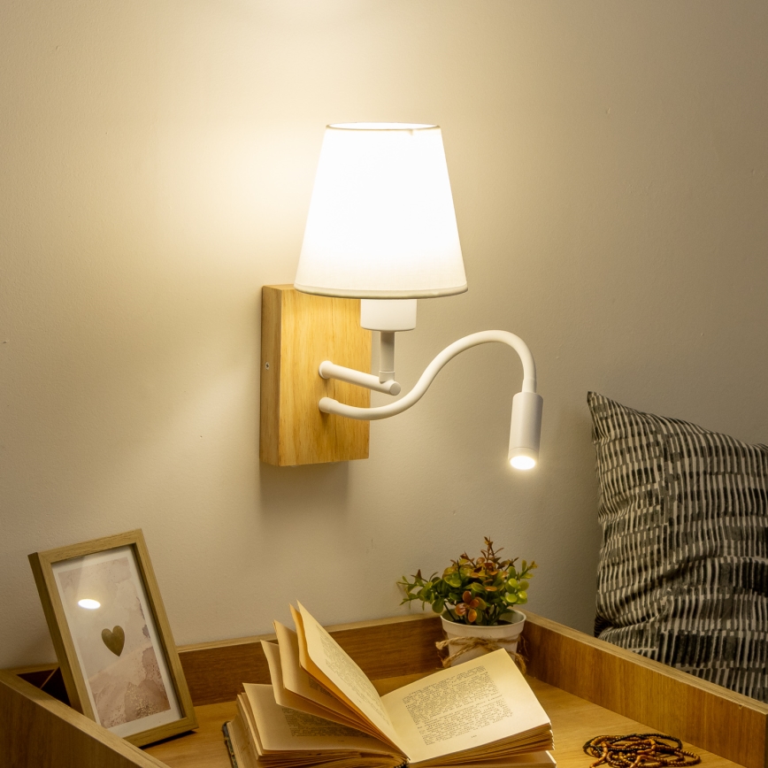 Brilagi - LED Elastyczny kinkiet NUBILA WOOD 1xE27/25W/230V + LED/3W dąb/biały