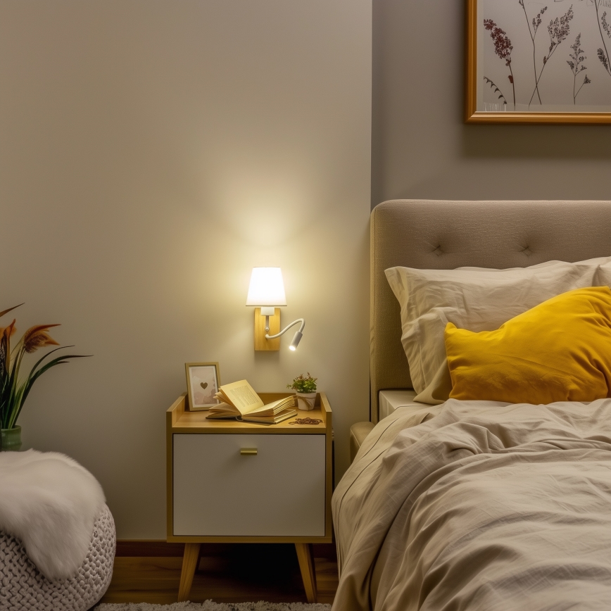 Brilagi - LED Elastyczny kinkiet NUBILA WOOD 1xE27/25W/230V + LED/3W dąb/biały