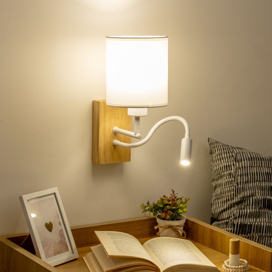 Brilagi - LED Elastyczny kinkiet NUBILA WOOD 1xE27/25W/230V + LED/3W dąb/biały