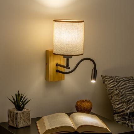 Brilagi - LED Elastyczny kinkiet NUBILA WOOD 1xE27/25W/230V + LED/3W dąb/brązowy