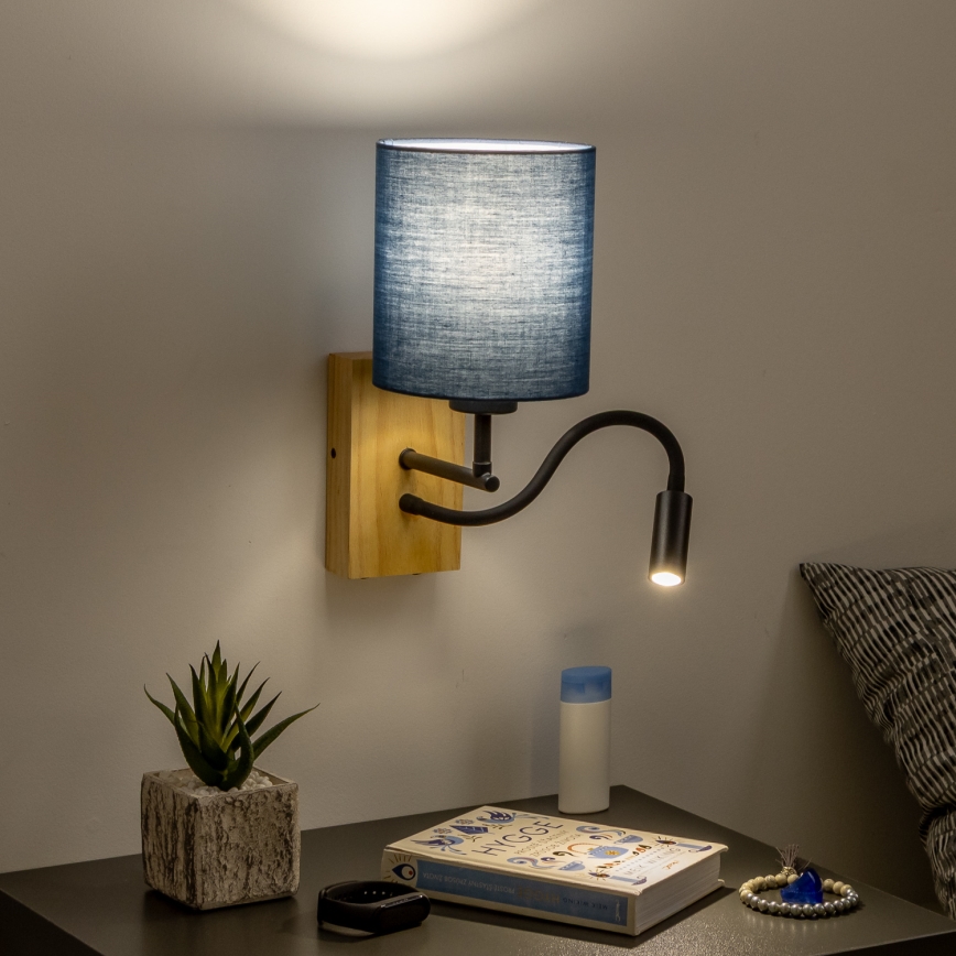 Brilagi - LED Elastyczny kinkiet NUBILA WOOD 1xE27/25W/230V + LED/3W dąb/ciemnoniebieski