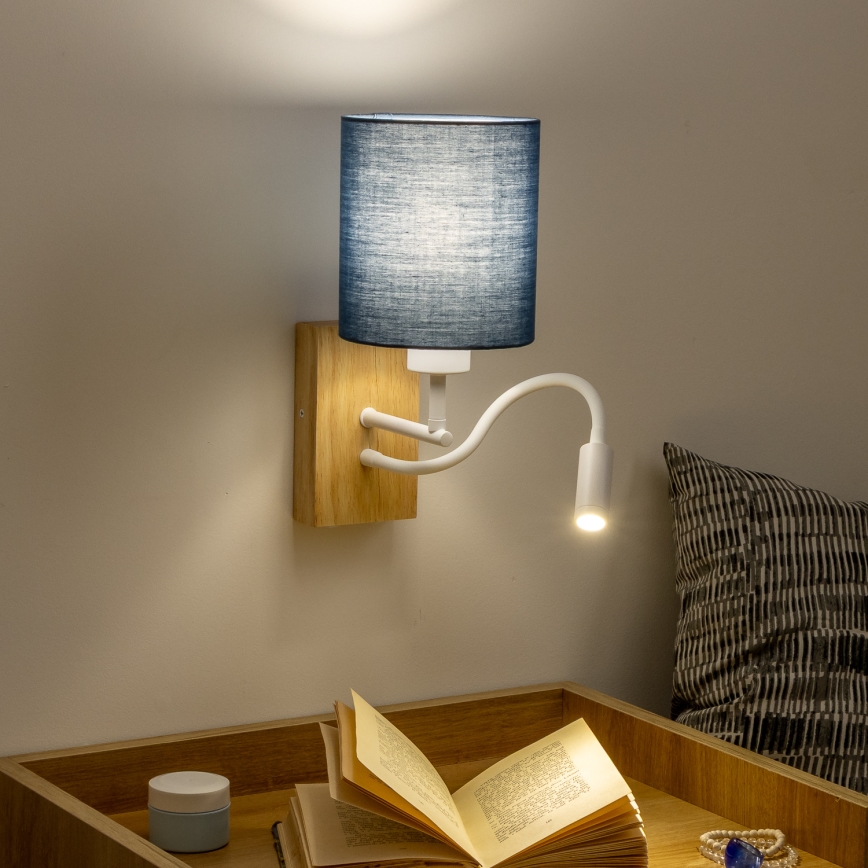 Brilagi - LED Elastyczny kinkiet NUBILA WOOD 1xE27/25W/230V + LED/3W dąb/ciemnoniebieski