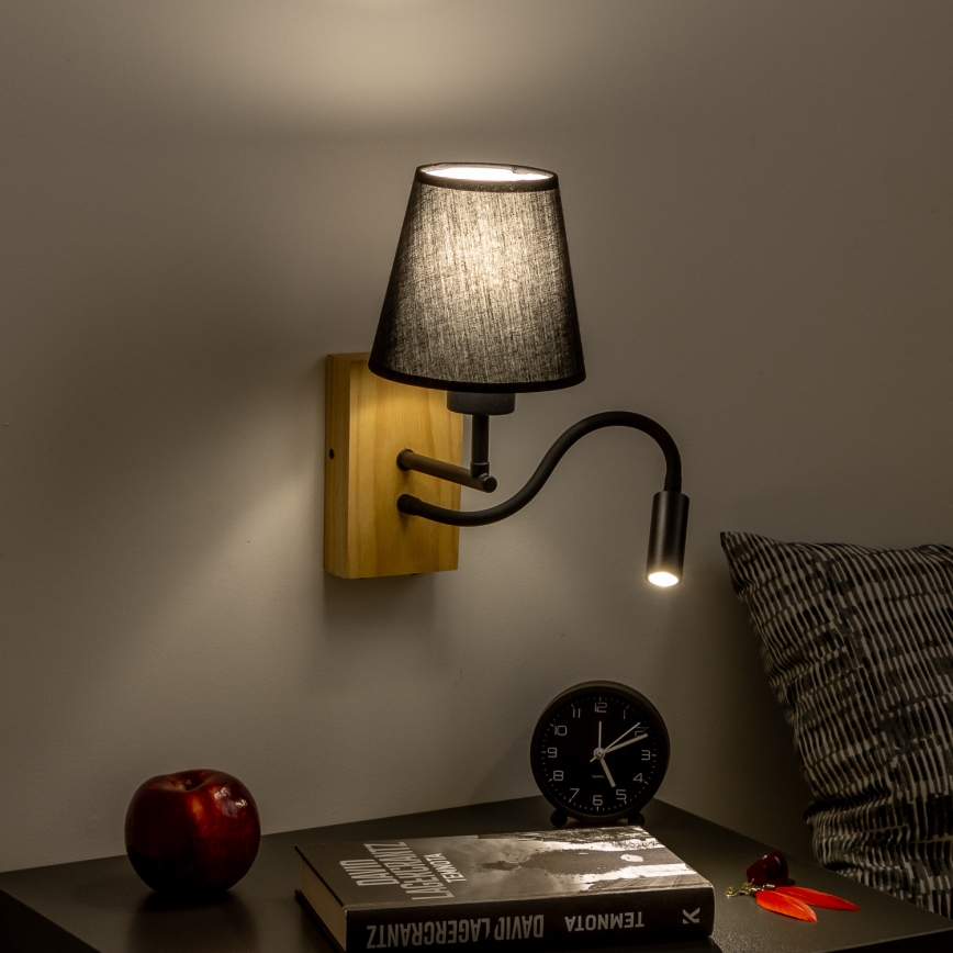 Brilagi - LED Elastyczny kinkiet NUBILA WOOD 1xE27/25W/230V + LED/3W dąb/czarny