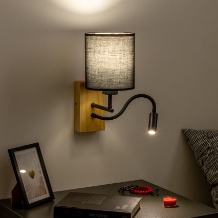 Brilagi - LED Elastyczny kinkiet NUBILA WOOD 1xE27/25W/230V + LED/3W dąb/czarny