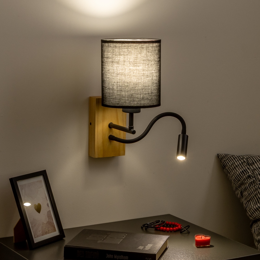 Brilagi - LED Elastyczny kinkiet NUBILA WOOD 1xE27/25W/230V + LED/3W dąb/czarny