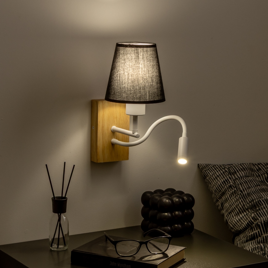 Brilagi - LED Elastyczny kinkiet NUBILA WOOD 1xE27/25W/230V + LED/3W dąb/czarny
