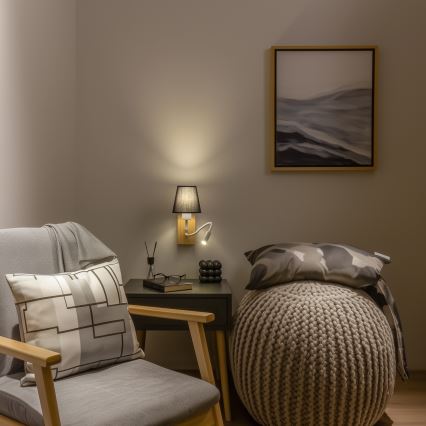 Brilagi - LED Elastyczny kinkiet NUBILA WOOD 1xE27/25W/230V + LED/3W dąb/czarny
