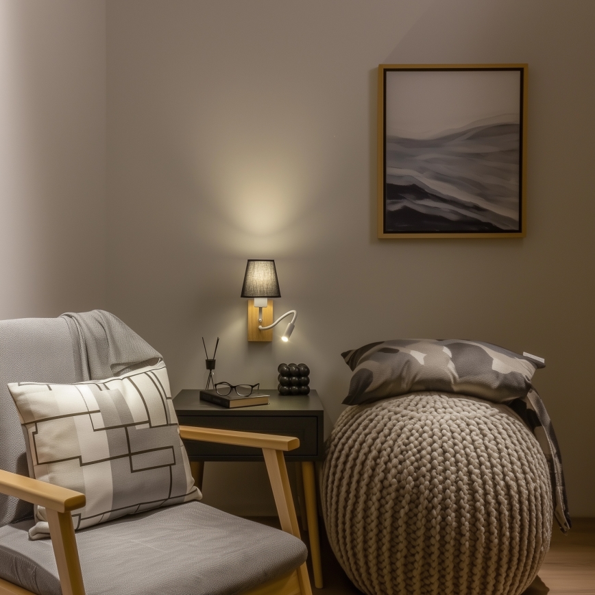 Brilagi - LED Elastyczny kinkiet NUBILA WOOD 1xE27/25W/230V + LED/3W dąb/czarny