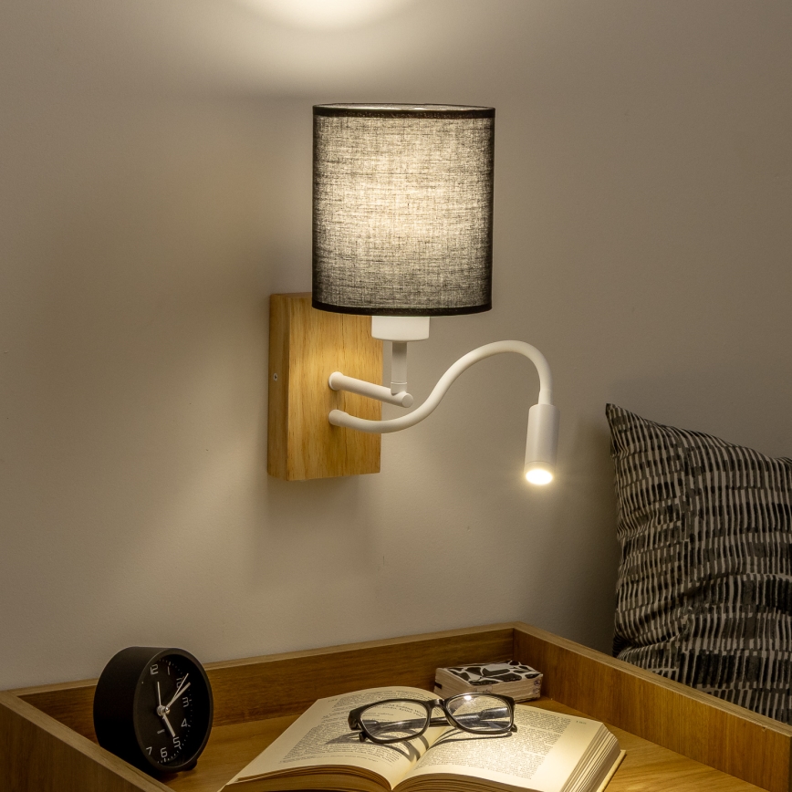 Brilagi - LED Elastyczny kinkiet NUBILA WOOD 1xE27/25W/230V + LED/3W dąb/czarny